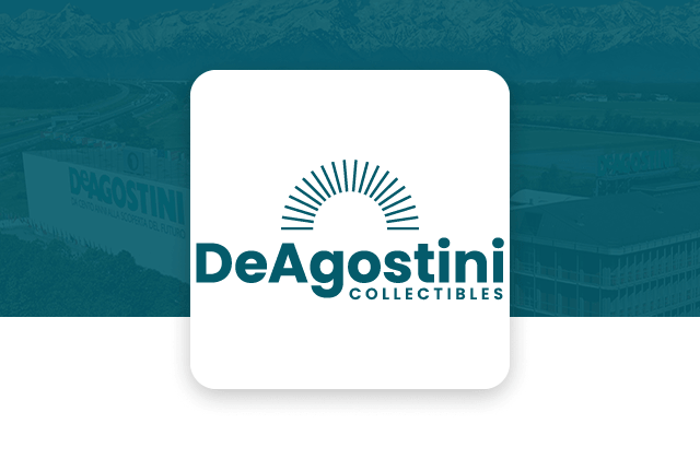 DeAgostini Collectibles logo displayed on a branded background, representing curated collectible publishing and subscription‑based product collections.