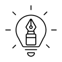 Light bulb icon with a pen nib inside, representing creative ideas, design freedom and innovation.