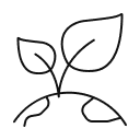 Line icon of a young plant sprouting from soil, symbolising sustainability, growth and environmental responsibility.