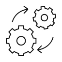 Two interlocking gears with circular arrows, representing efficiency, continuous improvement and process optimisation.