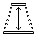 Icon showing a trapezoidal shape with dotted sides, a top bar and a vertical double arrow indicating depth or gradient levels