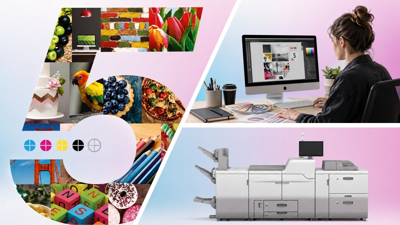 Ricoh multifunction printer surrounded by lush forest vegetation.