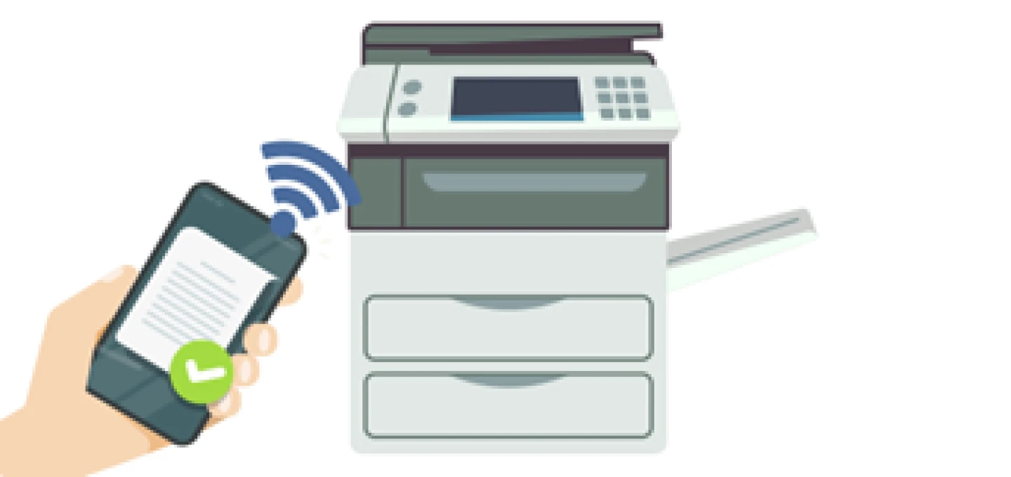 A person printing a document from their phone to a printer.