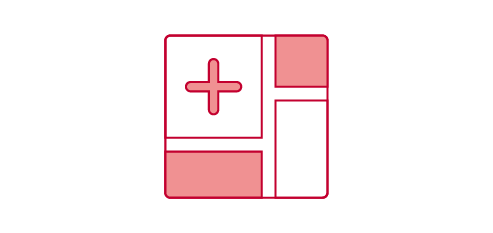 A plus sign (+) in a box with three other boxes.