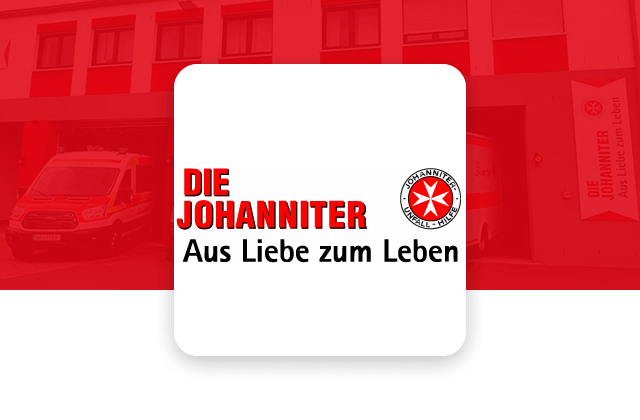 Red-tinted banner with Johanniter ambulances and logo
