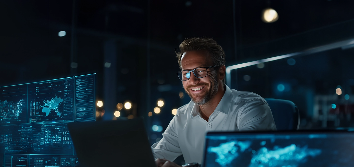 Group of business leaders standing together in a modern office setting, smiling and posing for a photo. They are dressed in formal attire, with a bright background featuring large windows and natural light.