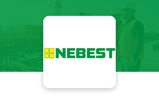 Logo of Nebest on a white background with a green overlay. 