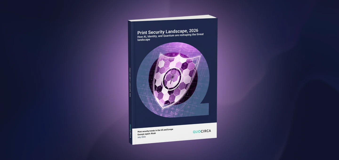 Cover of the Print Security Landscape 2026 report featuring a shield and padlock illustration.