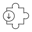 Puzzle piece icon with a downward arrow in the centre, symbolising reduced part count or simplified components.