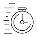 Stopwatch with motion lines, representing speed, efficiency and time savings.