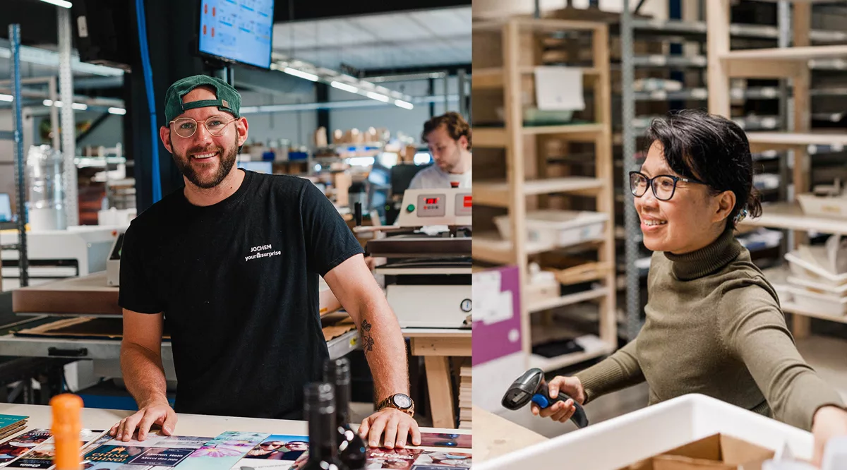 People working in the print shop