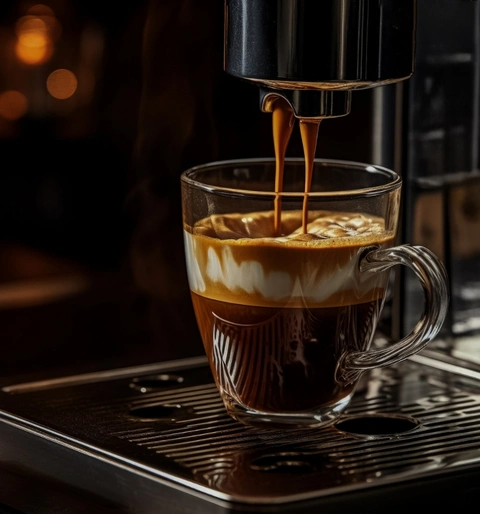 A coffee machine in action.