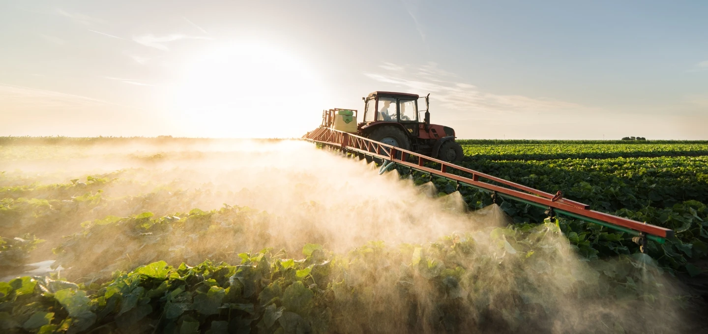 Rotary atomizers in action in the agriculture sector.
