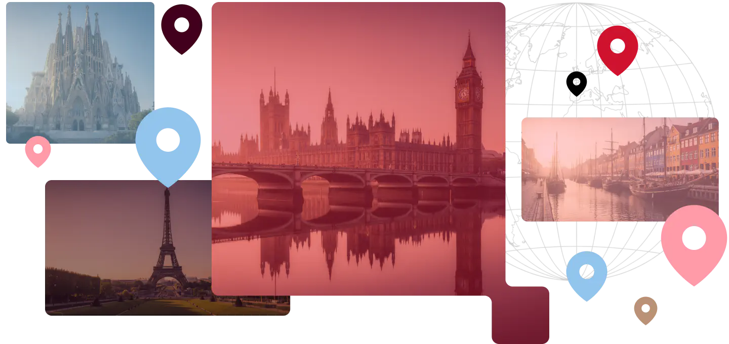 Different landscapes of famous cities
