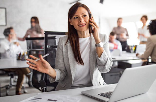 Woman speaking through the phone