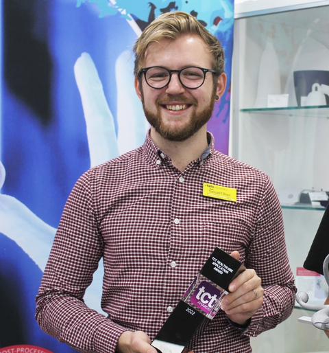 ORLAU's Clinical Engineer, Samuel Oliver, holding the TCT Healthcare Application Award.